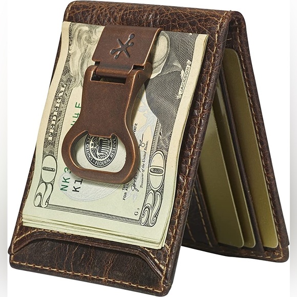 New GUESS Genuine Leather Front Pocket Wallet With Bottle Cap Opener - Picture 8 of 9